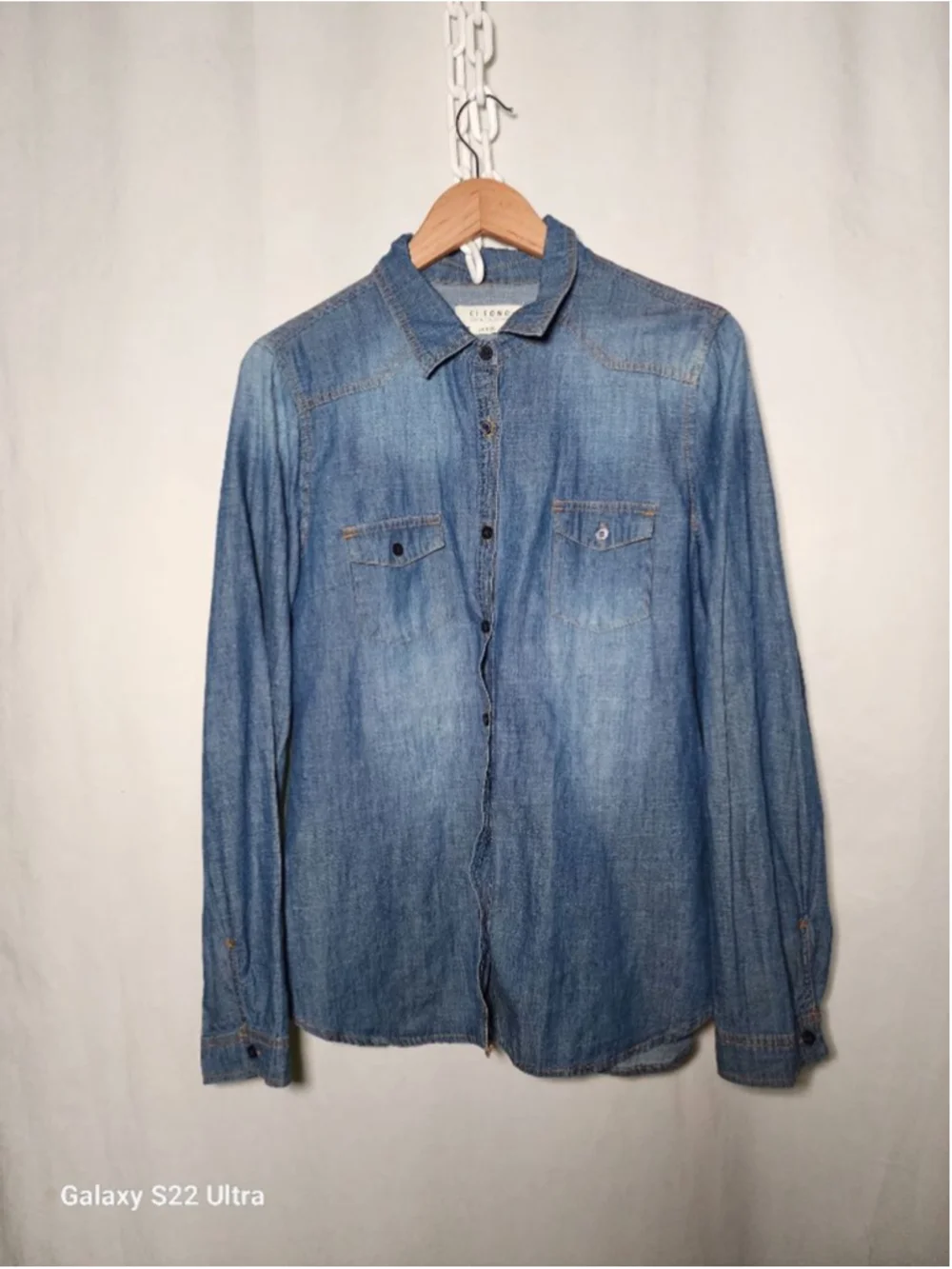 Women's CI SONO Blue Denim Button Down Shirt L